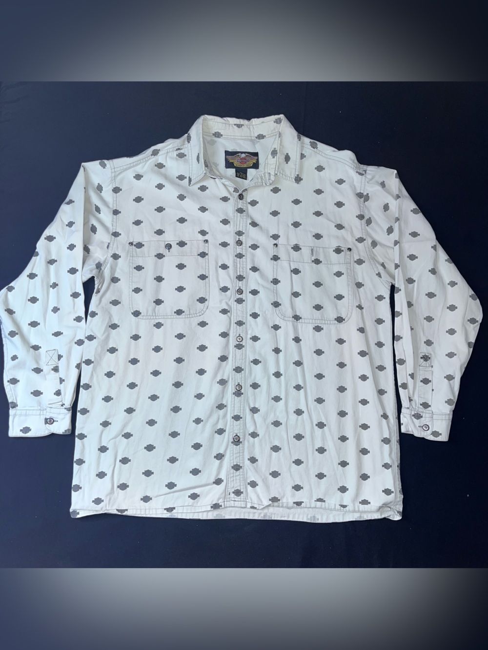 Harley-Davidson Cream Button-Down Shirt with Harley Pattern Size XL